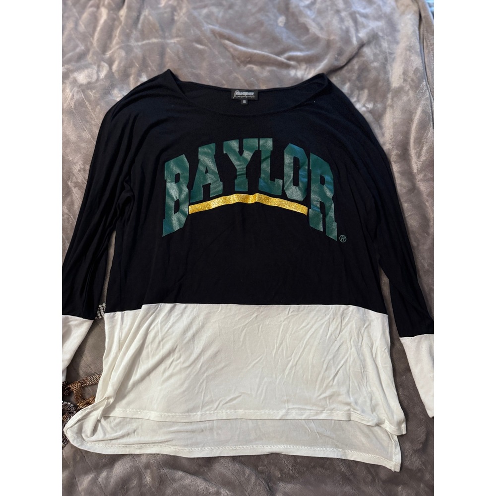 Gameday Couture‎ Baylor University Bears Colorblock Zipper Top Black White Small